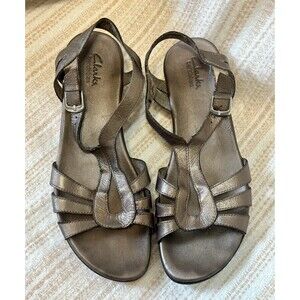 CLARKS Women Bendables Size 9 M Bronze Leather Sandals Buckle Closure